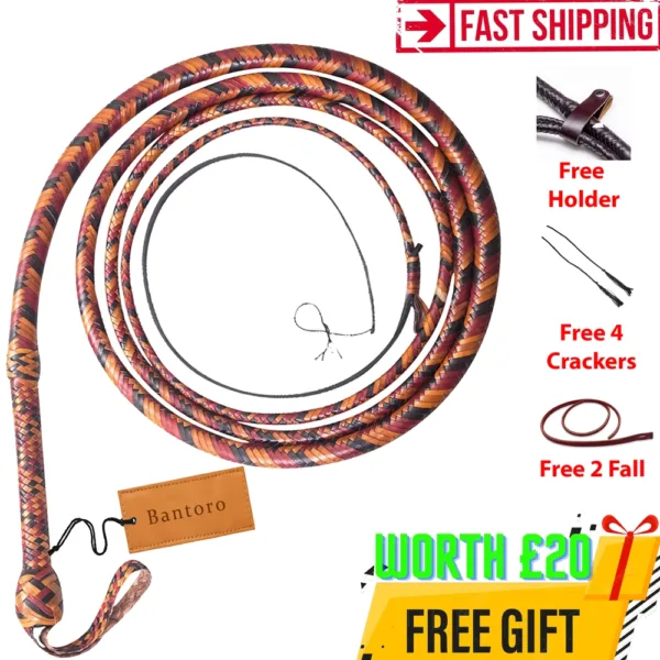 Brown Black Red kangaroo leather bullwhip