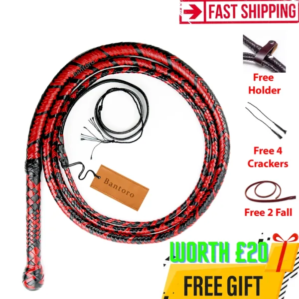 black red kangaroo leather bullwhip