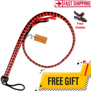 black red leather whip