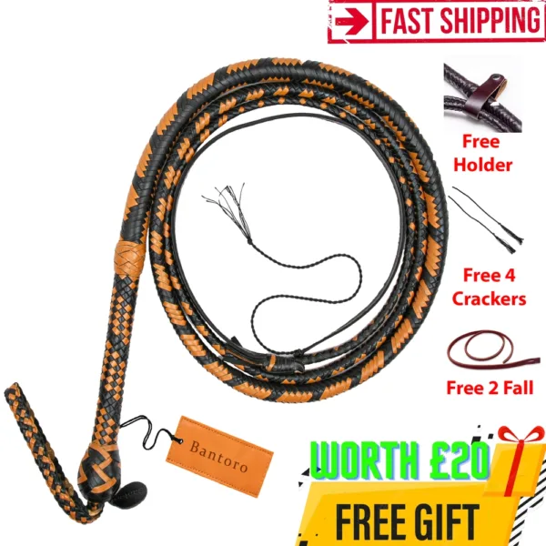 brown black kangaroo leather bullwhip