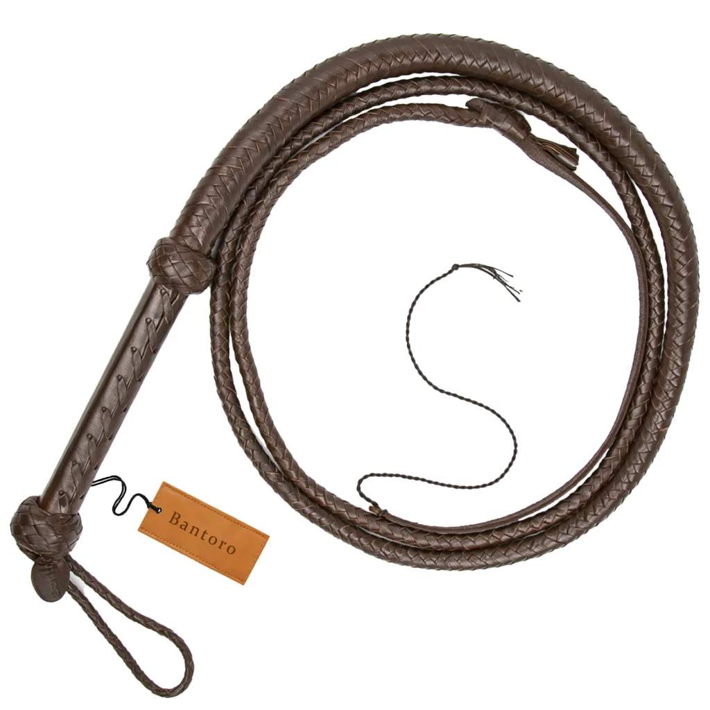 brown cowhide leather bullwhip 12-plait braided