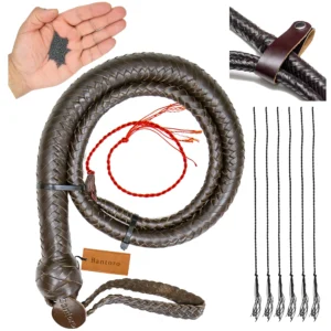 Brown snake whip shot-loaded 3ft leather whip with accessories