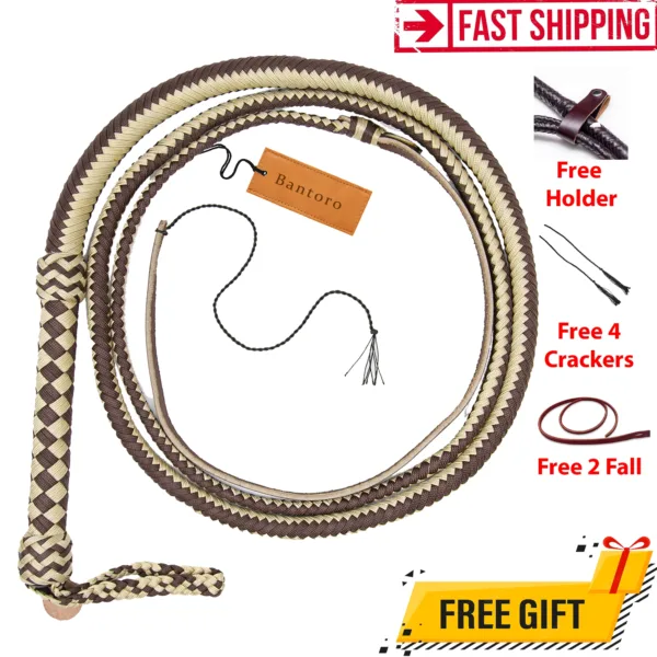 Brown and Beige Paracord Bullwhip