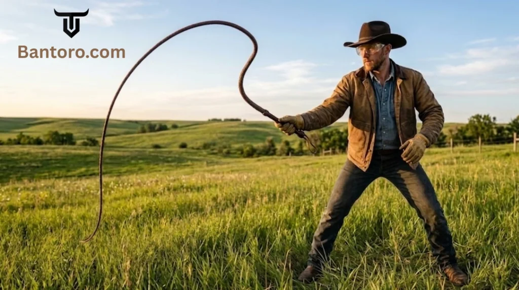 Proper bullwhip stance and body positioning for safe whip cracking practice