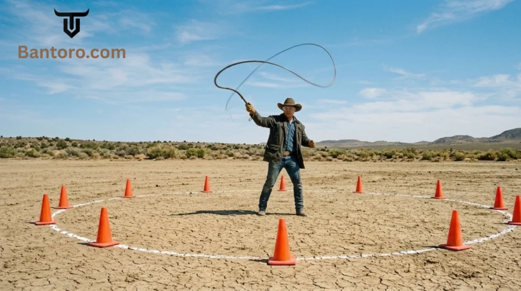 Safe outdoor bullwhip practice area with proper distance to avoid bullwhip injuries