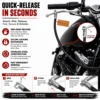 Quick-release motorcycle get back whip attached to a motorcycle handlebar with secure snap locking, easy installation, and reliable riding performance.