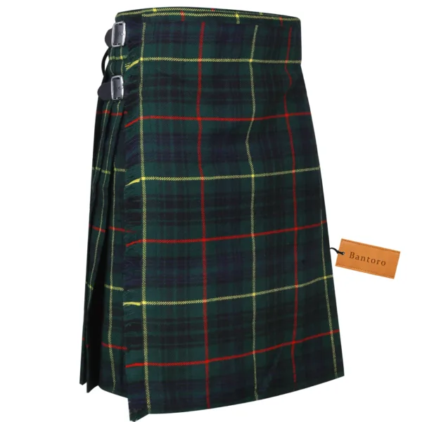 Men’s Scottish kilt side view showing pleated tartan design