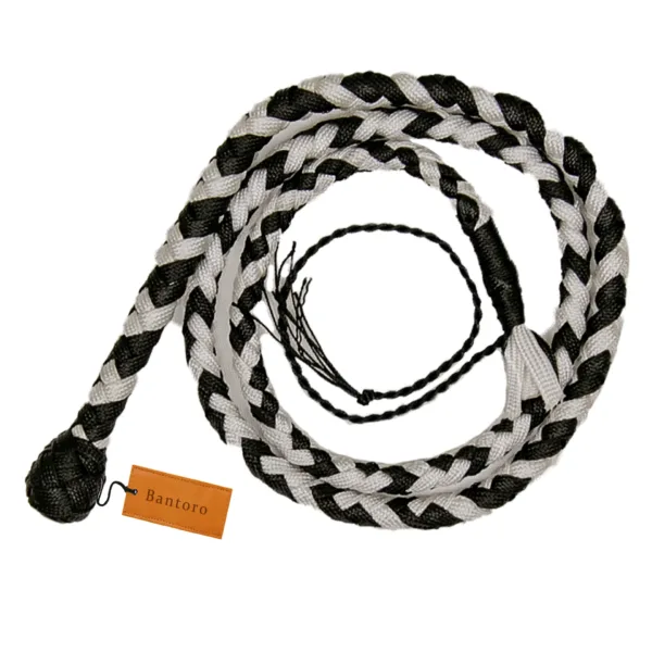 mini pocket whip 3ft black white braided whip full coil