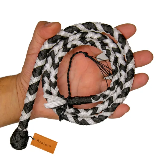 mini pocket whip 3ft black white paracord whip coiled in hand