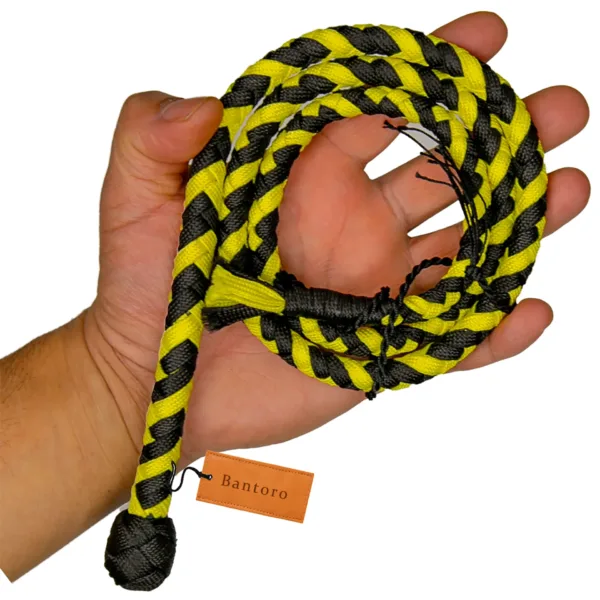 mini pocket whip 3ft yellow black paracord whip coiled in hand
