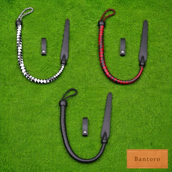 bdsm dragon tail whip set black red white leather full length display all variants