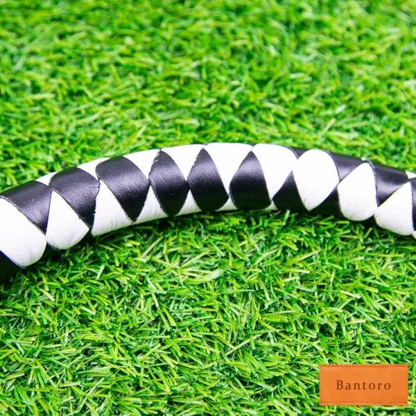 bdsm dragon tail whip black white curved leather body detail