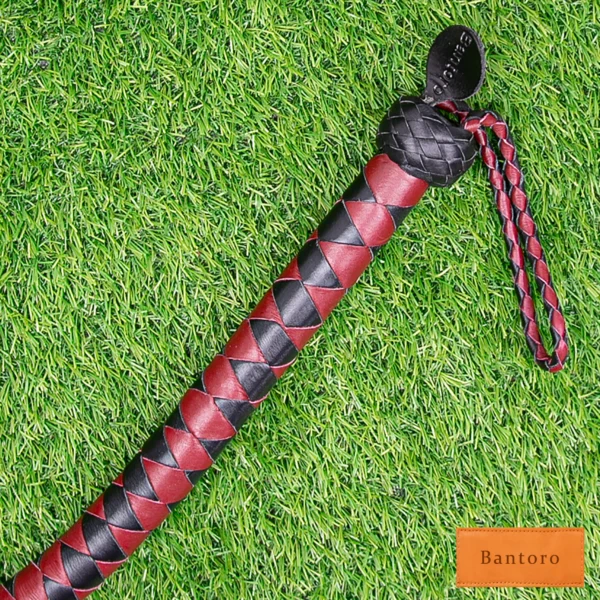 bdsm dragon tail whip black red handle wrist loop detail