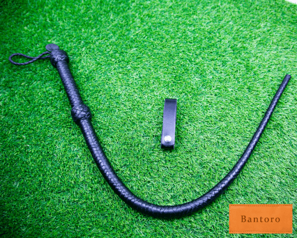 leather flogger black full length braided handle with wrist strap