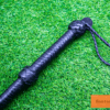 leather flogger black braided handle close up grip detail