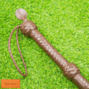 leather flogger brown braided handle close up grip