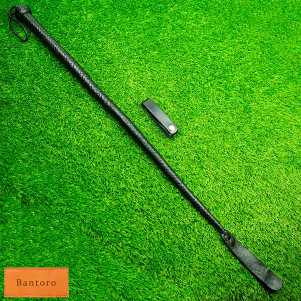 leather flogger premium black full length straight view 3ft