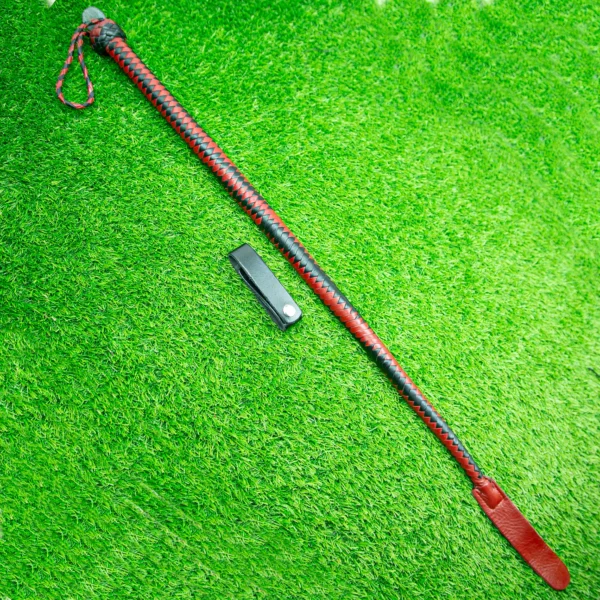 leather flogger premium black full length straight view 3ft