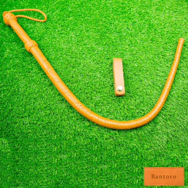 leather flogger tan full length braided handle design