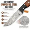 Damascus Hunting Knife close up showing layered Damascus steel blade pattern