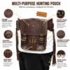 Cowhide Leather Hunting Bandolier Belt Set premium leather hunting pouch close up
