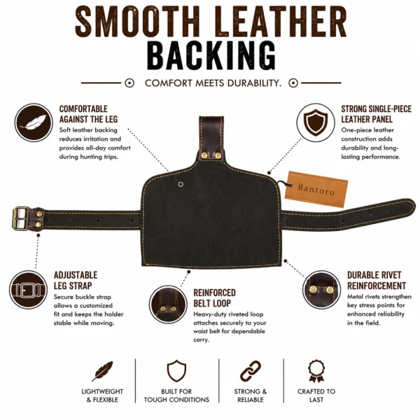 Cowhide Leather Shotgun Shell Holder Leg Belt rear view showing smooth leather backing reinforced belt loop and adjustable strap