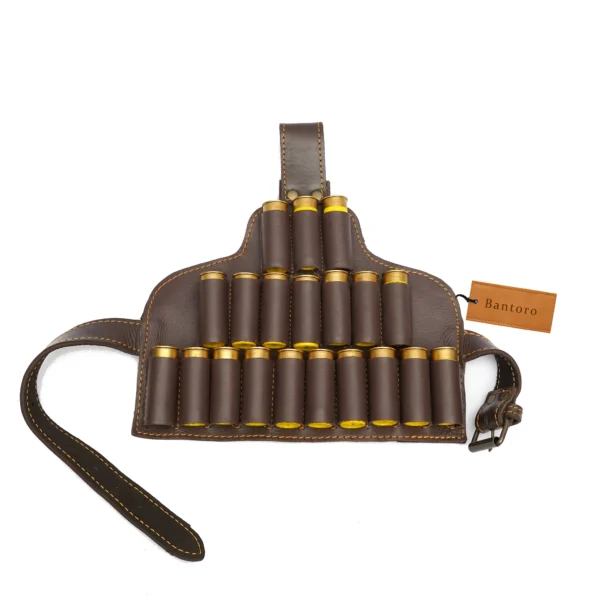 Cowhide Leather Shotgun Shell Holder Leg Belt front view with multiple shell loops for 12 16 and 20 gauge ammunition