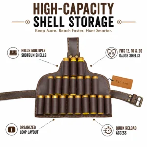 Cowhide Leather Shotgun Shell Holder Leg Belt high capacity shell storage with quick reload access and organized loop layout