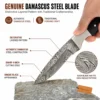 Damascus Horn Hunting Knife authentic Damascus steel blade close-up showing layered pattern and cutting edge