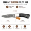Damascus Horn Hunting Knife dimensions overview showing 8.1 inch full tang fixed blade knife with buffalo horn handle