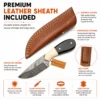 Damascus Hunting Knife with premium leather sheath and reinforced stitching