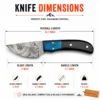 Damascus Steel Hunting Knife dimensions showing 8.1 inch overall length and 3 inch blade