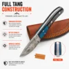 Damascus Steel Hunting Knife full tang construction with wood and buffalo horn handle
