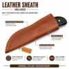 Damascus Steel Hunting Knife premium leather sheath with reinforced stitching