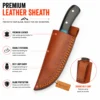 Damascus Steel Hunting Knife with premium leather sheath and belt loop
