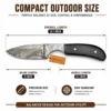 Damascus Steel Hunting Knife with 8.1 inch full tang blade size dimensions and buffalo horn handle