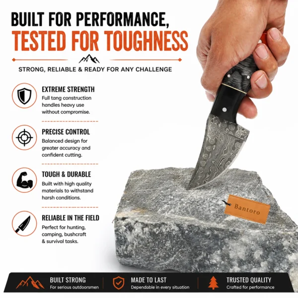 Damascus Steel Skinning Knife demonstrating strength and durability in outdoor use