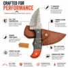 Damascus Steel Skinning Knife full tang design with horn handle and leather sheath