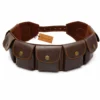 Genuine leather rifle cartridge bandolier belt with organized ammunition storage pouches