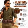 Genuine leather rifle cartridge bandolier belt worn during hunting with quick access ammo pouches