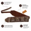 Genuine leather rifle cartridge bandolier belt rear view showing reinforced leather backing and adjustable strap