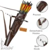 Leather Archery Quiver brown close up pocket detachable hooks and belt hook