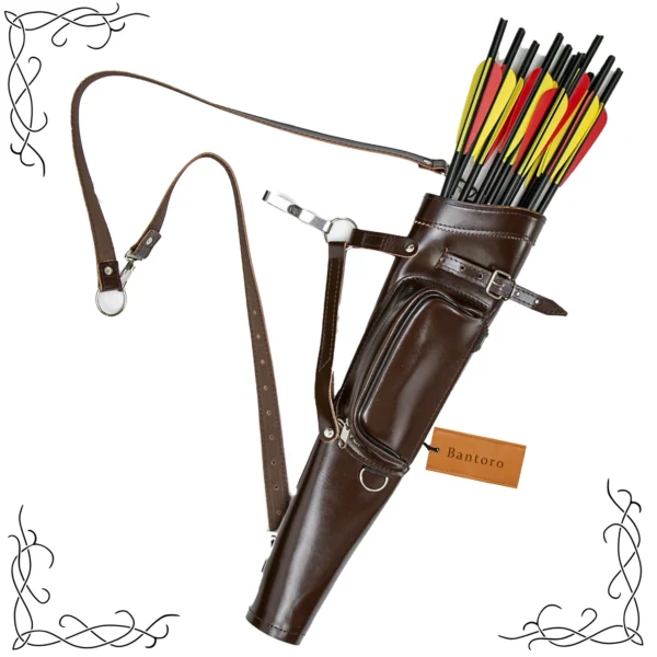 Leather Archery Quiver brown cowhide arrow holder front angle