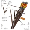 Leather Archery Quiver brown zipper pocket and quick release hooks