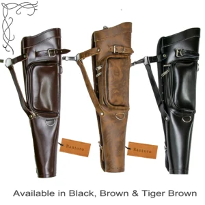 Leather Archery Quiver available in black brown and tiger brown genuine cowhide leather