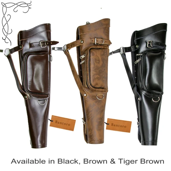 Leather Archery Quiver available in black brown and tiger brown genuine cowhide leather