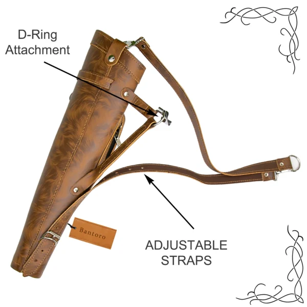 Leather Archery Quiver tiger brown adjustable straps and D ring attachment