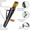 Leather Back Arrow Quiver black model showing adjustable strap detachable hooks and belt hook