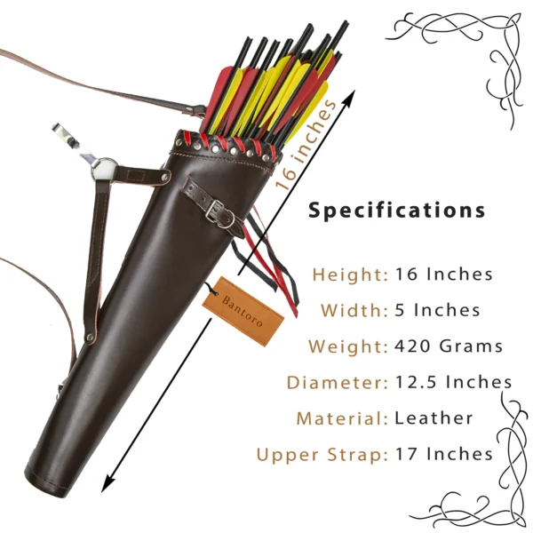Leather Back Arrow Quiver brown model specifications and dimensions