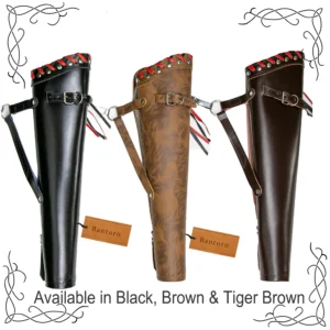 Leather Back Arrow Quiver available in black brown and tiger brown genuine leather colors